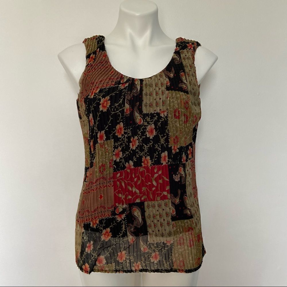 Y2K Pleated Mesh Texture Patchwork Tank top - Picture 1 of 8
